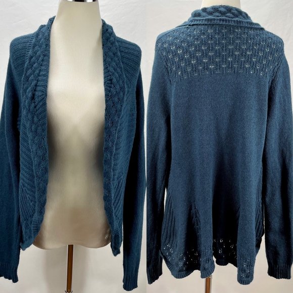 Anthropologie Knitted and Knotted Long Oversized Cardigan Sweater Teal Cotton - Picture 1 of 12